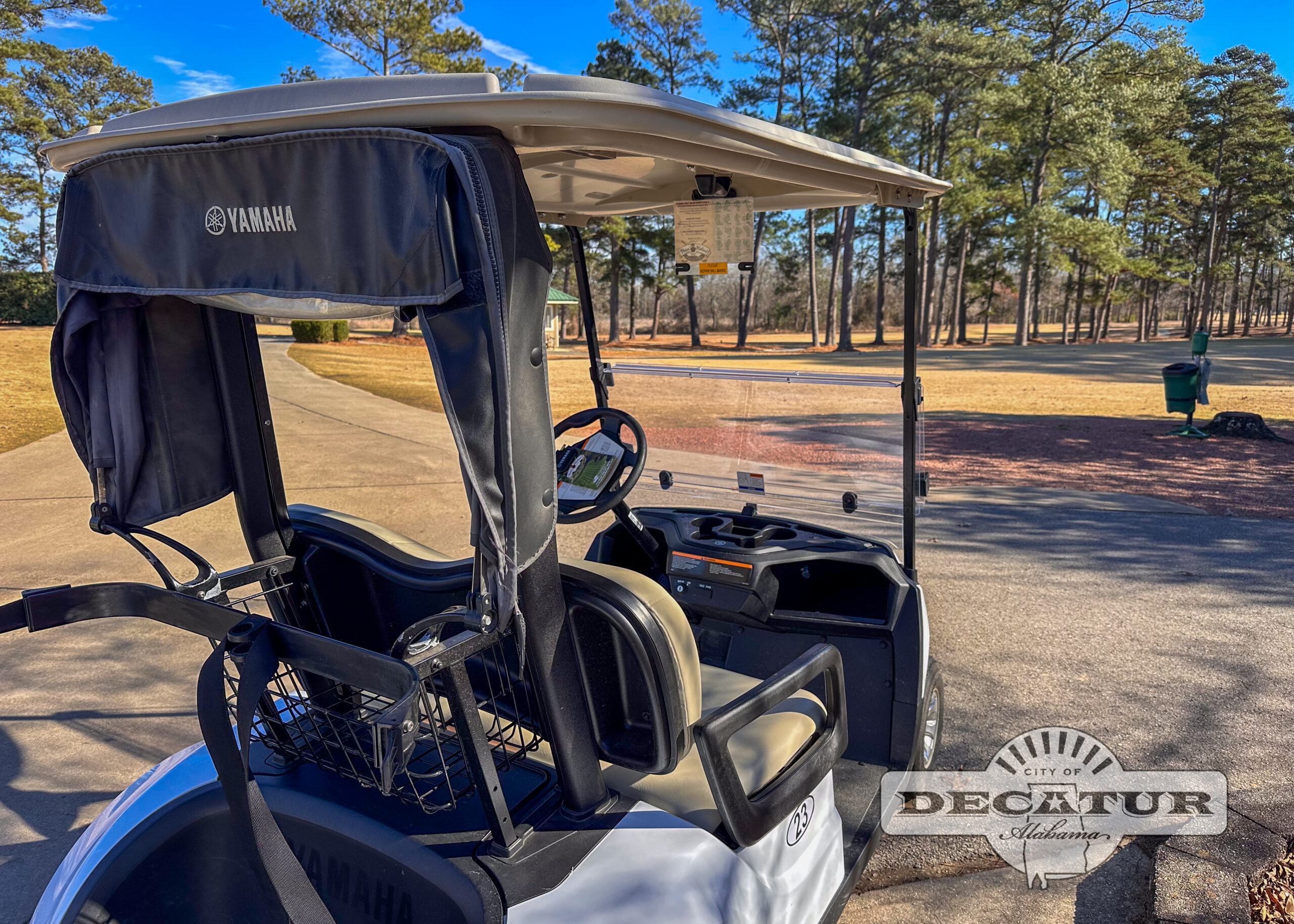 Golf carts sit waiting for golfers to play a round at Point Mallard Golf Course in Decatur.