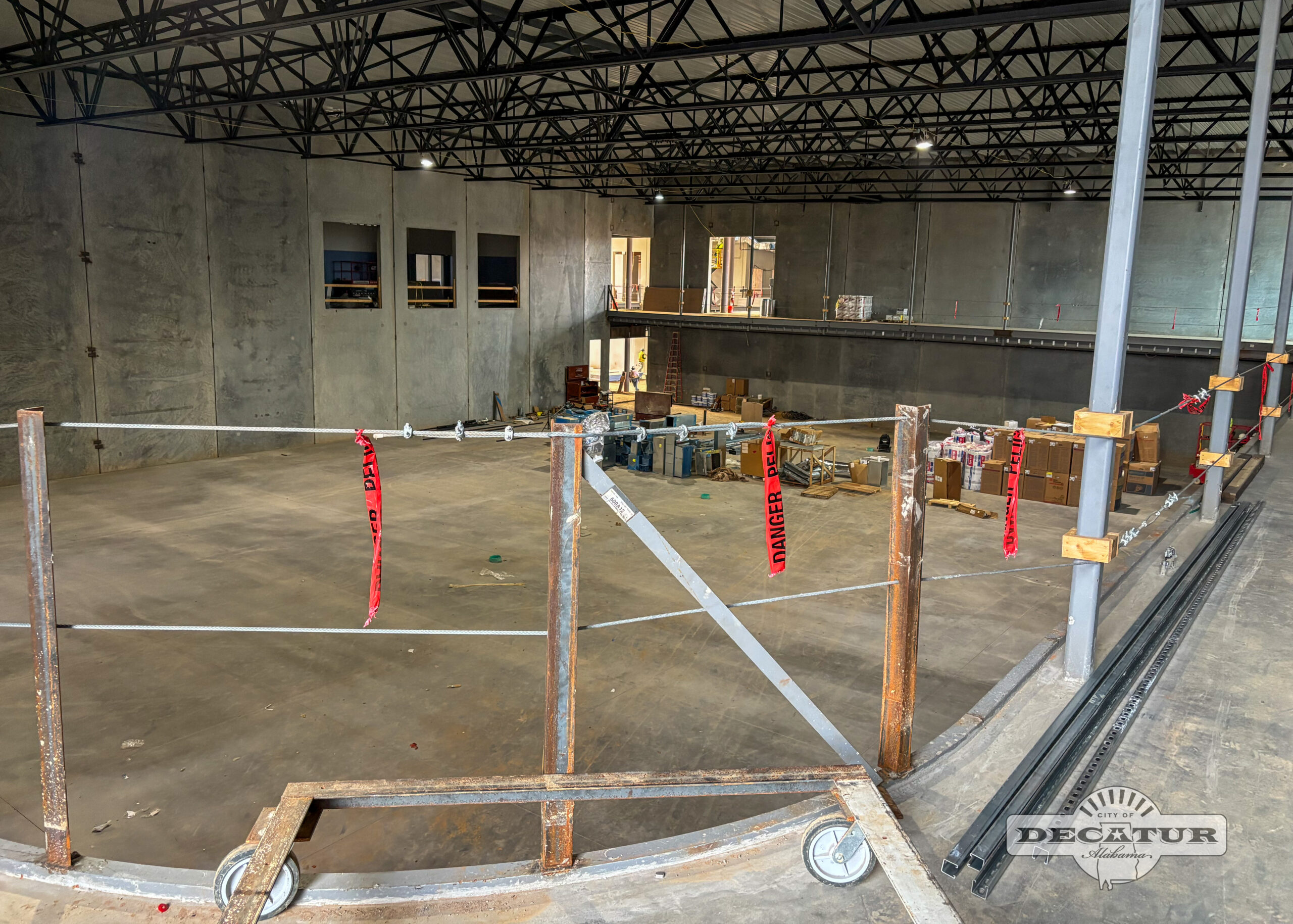 This is a view from the walking trach down onto one of two gymnasiums.