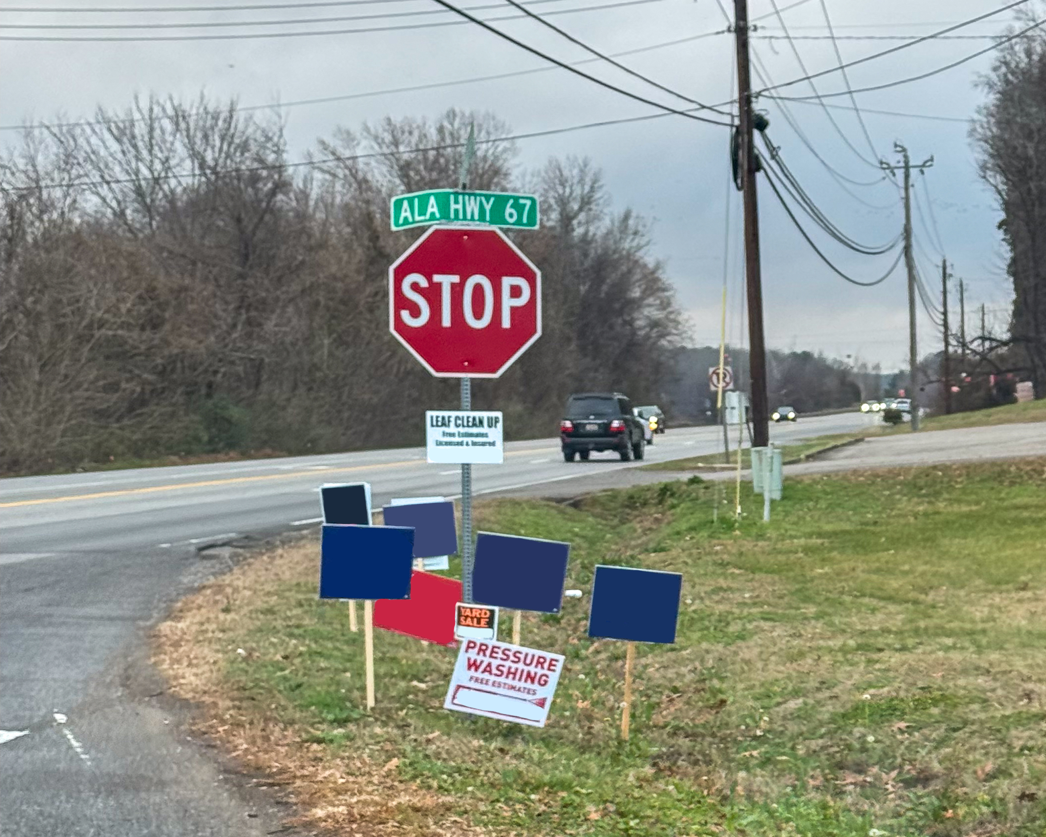 Advertising signs litter rights-of-way across the city of Decatur shown in the pictures.