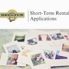 A graphic that with the City of Decatur logo and writing that states Short-Term Rental Applications