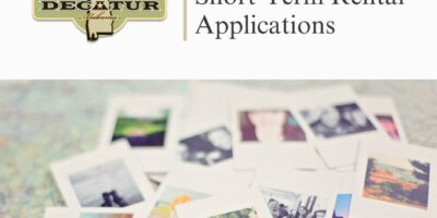 A graphic that with the City of Decatur logo and writing that states Short-Term Rental Applications